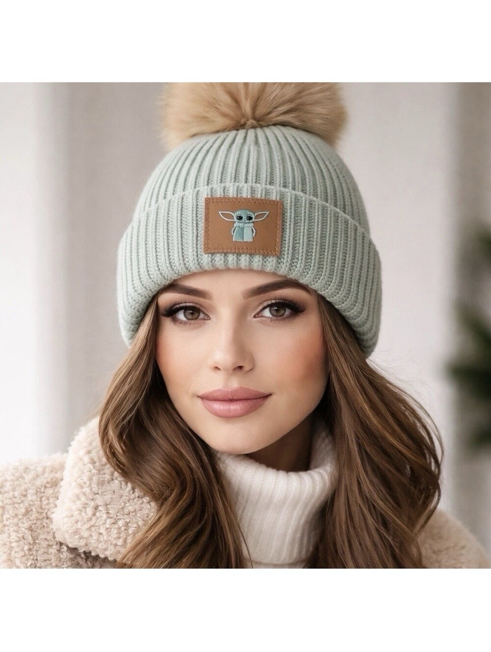 NEW Love Your Melon Star Wars Mandalorian Yoda Adult Pom Beanie Hat Mint Grogu
